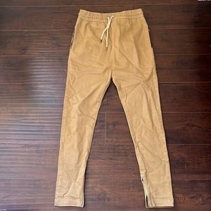I Love Ugly cream tan  Denim Joggers Cuff Zippers lined size small